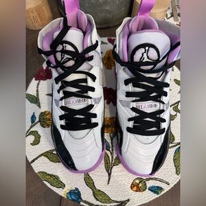 Jordan Jumpman Two Trey in White, Black and purple. Size 7 men’s 8.5 women’s